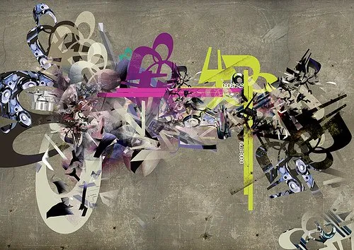 Image using typography, flowers, 3d elements and textures all together