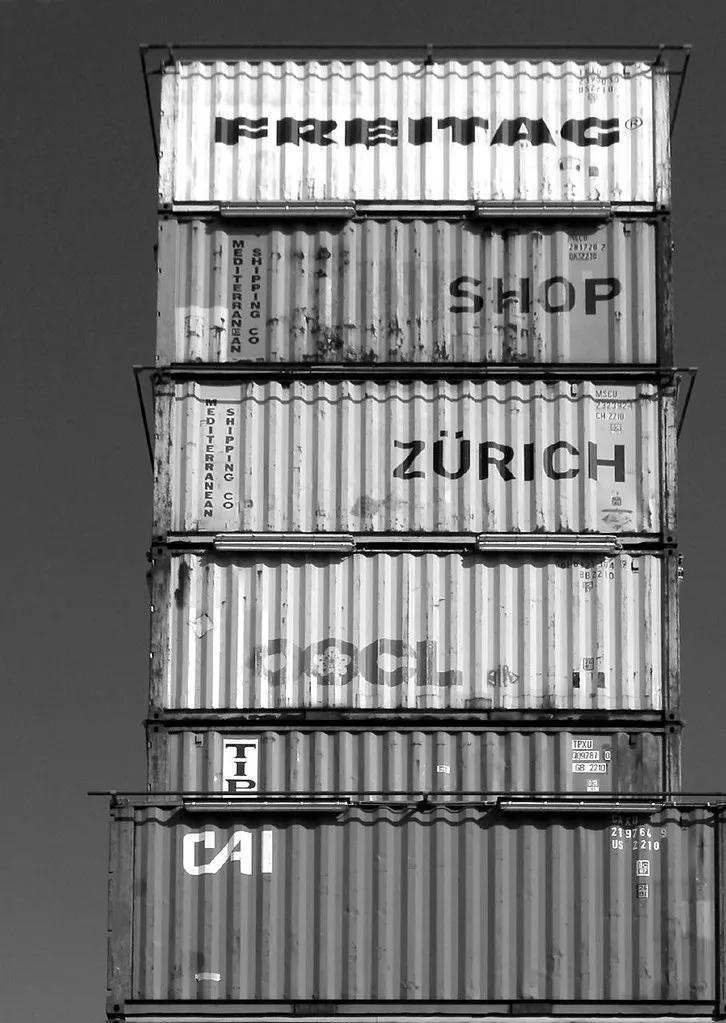 Photo of Freitag’s store, built from shipping containers