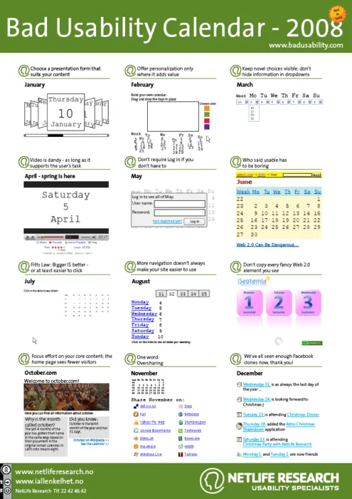 Bad usability calendar via roamin