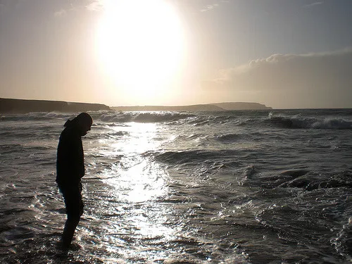 Giant sun, walking on water